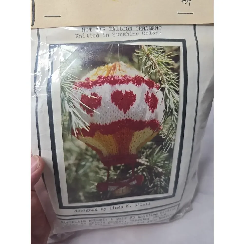 Vintage L.K.O. Soft Sculpture Knitted Hot Air Balloon Ornament Set of Two